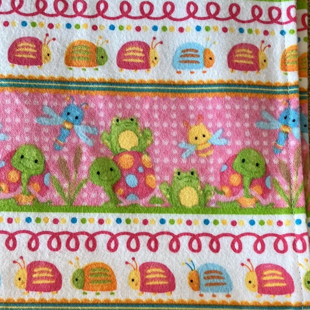 BUNDLE OF 2 SWADDLE FLANNEL BLANKETS. “CUDDLE BUGS” by SHELLY COMISKEY. HANDMADE